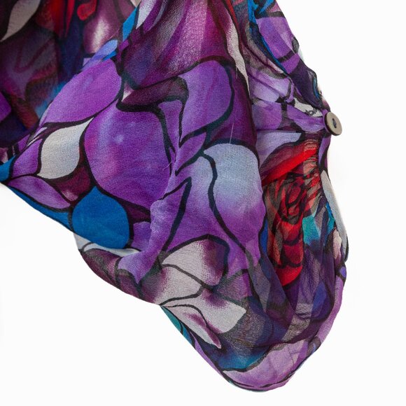 🌹 Diane von Furstenberg Stained Glass Floral Rose Silk Blouse - Purple Blue Red - Picture 10 of 13